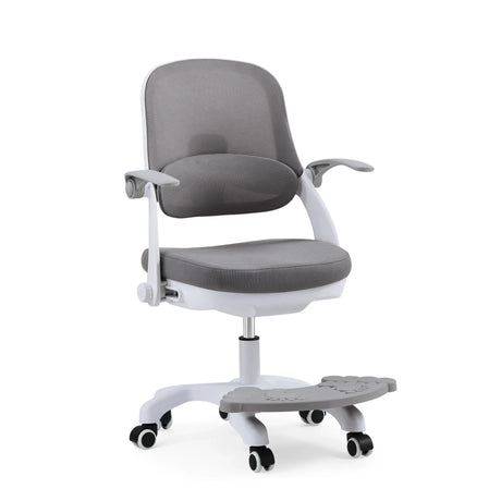 Children's swivel chair Kiddy Smart Step in light grey with mesh cover and an integrated footrest by hjh OFFICE