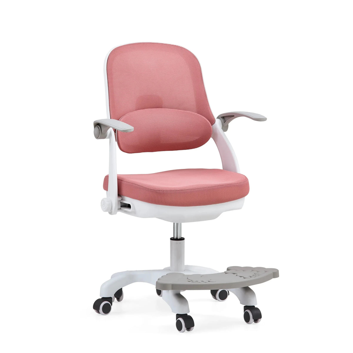 Children's swivel chair Kiddy Smart Step in pink with white frame and integrated footrest by hjh OFFICE