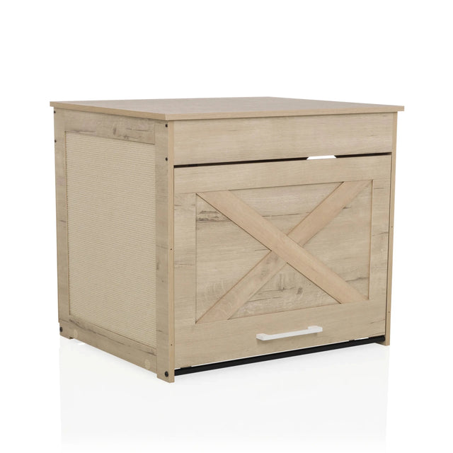 Cat house KITTY PAWBOX 1 in oak look with X-bracing on the front and white handle by hjh LIVING