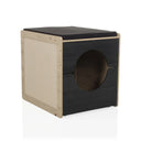 Cat house KITTY PAWBOX 2 in black and oak with circular opening and cushion by hjh LIVING