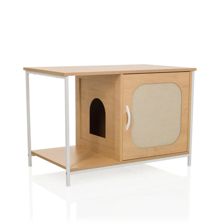 Cat house KITTYHOME 1 in beech look with white metal frame and integrated sleeping area by hjh LIVING