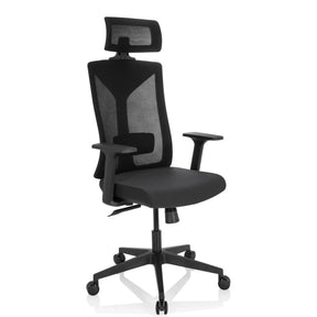 Professional Office Chair KODIAK in black with mesh back, headrest and armrests by hjh OFFICE