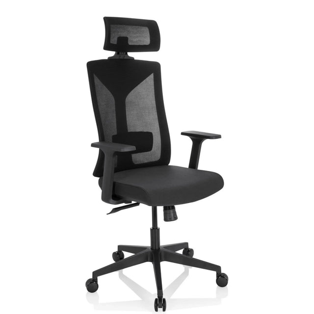 Professional Office Chair KODIAK in black with mesh back, headrest and armrests by hjh OFFICE