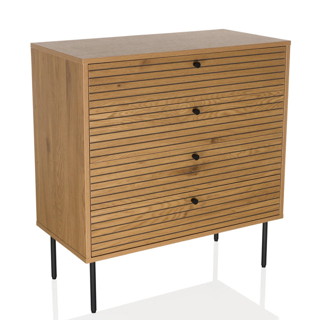 Chest of drawers LINNO K in oak look with ribbed drawer fronts and black legs by hjh LIVING