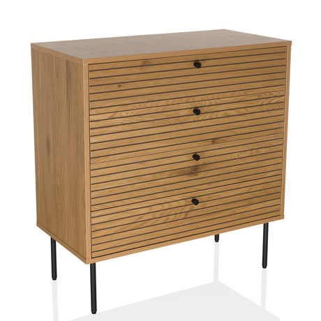 Chest of drawers LINNO K in oak look with ribbed drawer fronts and black legs by hjh LIVING