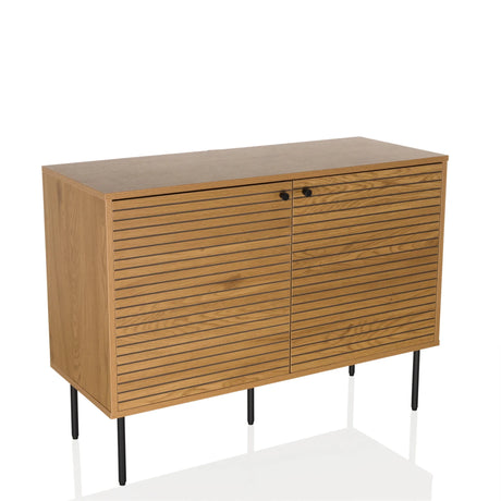 Sideboard LINNO S in oak effect with ribbed fronts and black metal legs by hjh LIVING