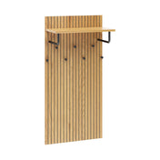 Wall-mounted coat rack LINNO SPACE in oak look with black shelf and six hooks by hjh LIVING