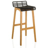 Bar stool LONSO W with black plastic seat shell and oak wood frame by hjh OFFICE