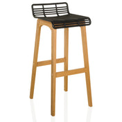 Bar stool LONSO W with black plastic seat shell and oak wood frame by hjh OFFICE