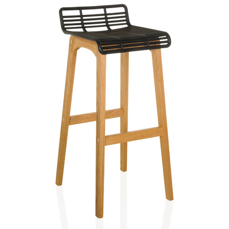 Bar stool LONSO W with black plastic seat shell and oak wood frame by hjh OFFICE