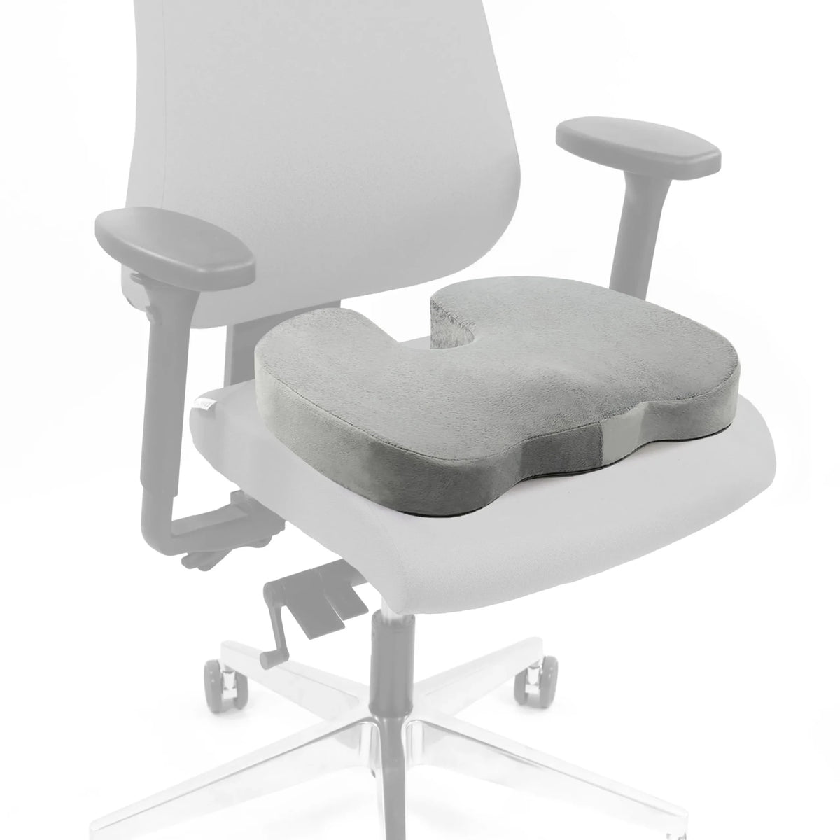 Grey Seat Cushion MEDISIT VIII with ergonomic shape on an office chair by hjh OFFICE