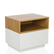 Side table MELMO in white and oak with an open storage shelf by hjh LIVING