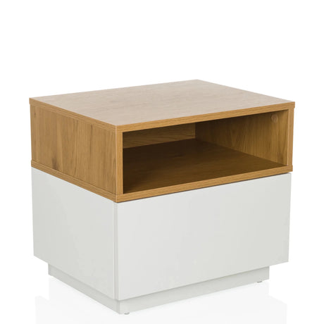 Side table MELMO in white and oak with an open storage shelf by hjh LIVING