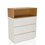 Chest of drawers MELMO K in white and oak with three drawers and an open compartment by hjh LIVING