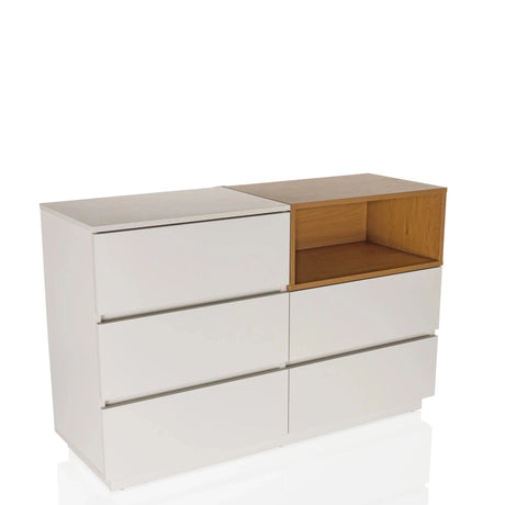 White Sideboard MELMO S with oak-coloured open shelf and drawers by hjh LIVING