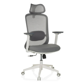 Professional Office Chair MIKEO G in grey with mesh backrest and white base by hjh OFFICE