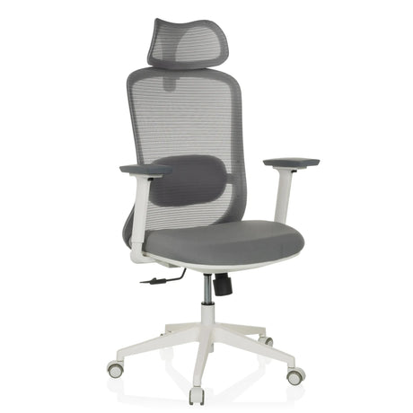 Professional Office Chair MIKEO G in grey with mesh backrest and white base by hjh OFFICE