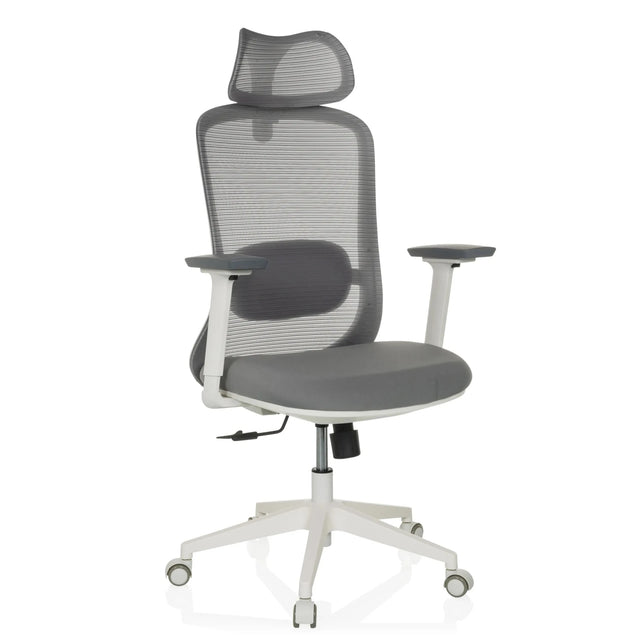 Professional Office Chair MIKEO G in grey with mesh backrest and white base by hjh OFFICE