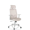 Home Office Chair MIKEO W in beige fabric upholstery with headrest and white armrests by hjh OFFICE