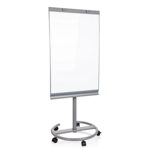 Whiteboard MULTIBOARD in silver with a white writing surface on a mobile stand by hjh OFFICE