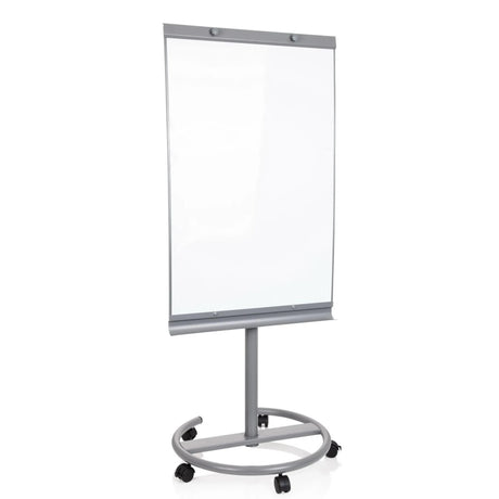 Whiteboard MULTIBOARD in silver with a white writing surface on a mobile stand by hjh OFFICE