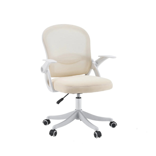 Home Office Chair Naluro in beige with light mesh cover and white armrests by hjh OFFICE