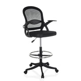 Black Counter chair Naluro Work with mesh backrest, foot ring and castors by hjh OFFICE