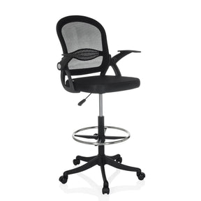 Black Counter chair Naluro Work with mesh backrest, foot ring and castors by hjh OFFICE
