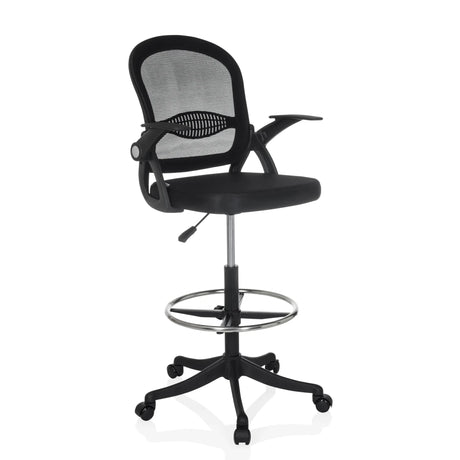 Black Counter chair Naluro Work with mesh backrest, foot ring and castors by hjh OFFICE