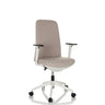 Professional Office Chair NESTORA with beige fabric upholstery, white armrests and white base by hjh OFFICE