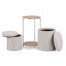 Nestup 1 side table in white and oak with integrated beige fabric-covered stool by hjh LIVING