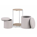 Nestup 1 side table in white and oak with integrated beige fabric-covered stool by hjh LIVING