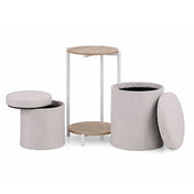 Nestup 1 side table in white and oak with integrated beige fabric-covered stool by hjh LIVING