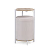 Nestup 1 side table in white and oak with integrated beige fabric-covered stool by hjh LIVING