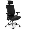 Professional Office Chair NOVA with black leather cover, headrest and chrome base by hjh OFFICE