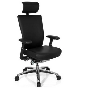 Professional Office Chair NOVA with black leather cover, headrest and chrome base by hjh OFFICE