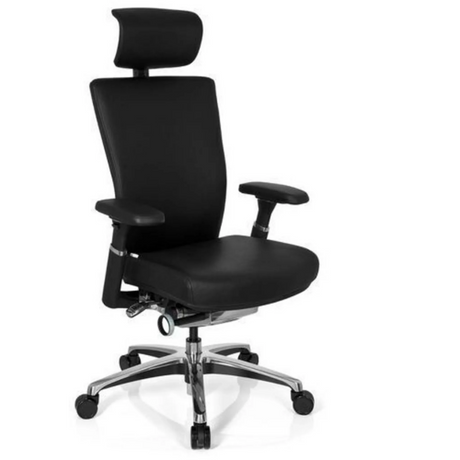 Professional Office Chair NOVA with black leather cover, headrest and chrome base by hjh OFFICE