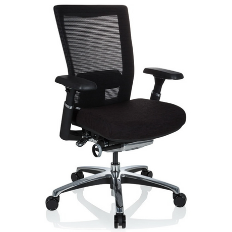 High End Office Chair NOVA PRO ALU in black with mesh backrest and glossy base by hjh OFFICE
