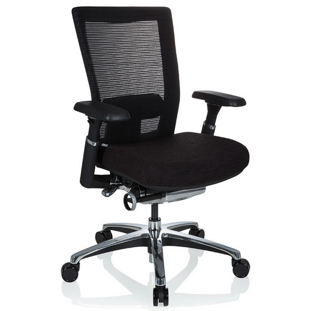 High End Office Chair NOVA PRO ALU in black with mesh backrest and glossy base by hjh OFFICE