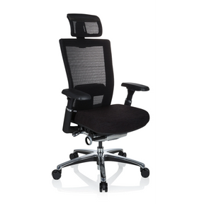 High-End-Bürostuhl NOVA PRO I in Schwarz mit Netzrückenlehne, Kopfstütze und glänzendem Fußkreuz von hjh OFFICE