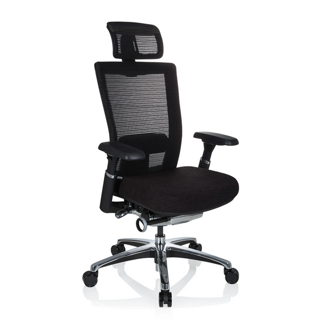 High End Office Chair NOVA PRO I in black with mesh backrest, headrest and glossy base by hjh OFFICE