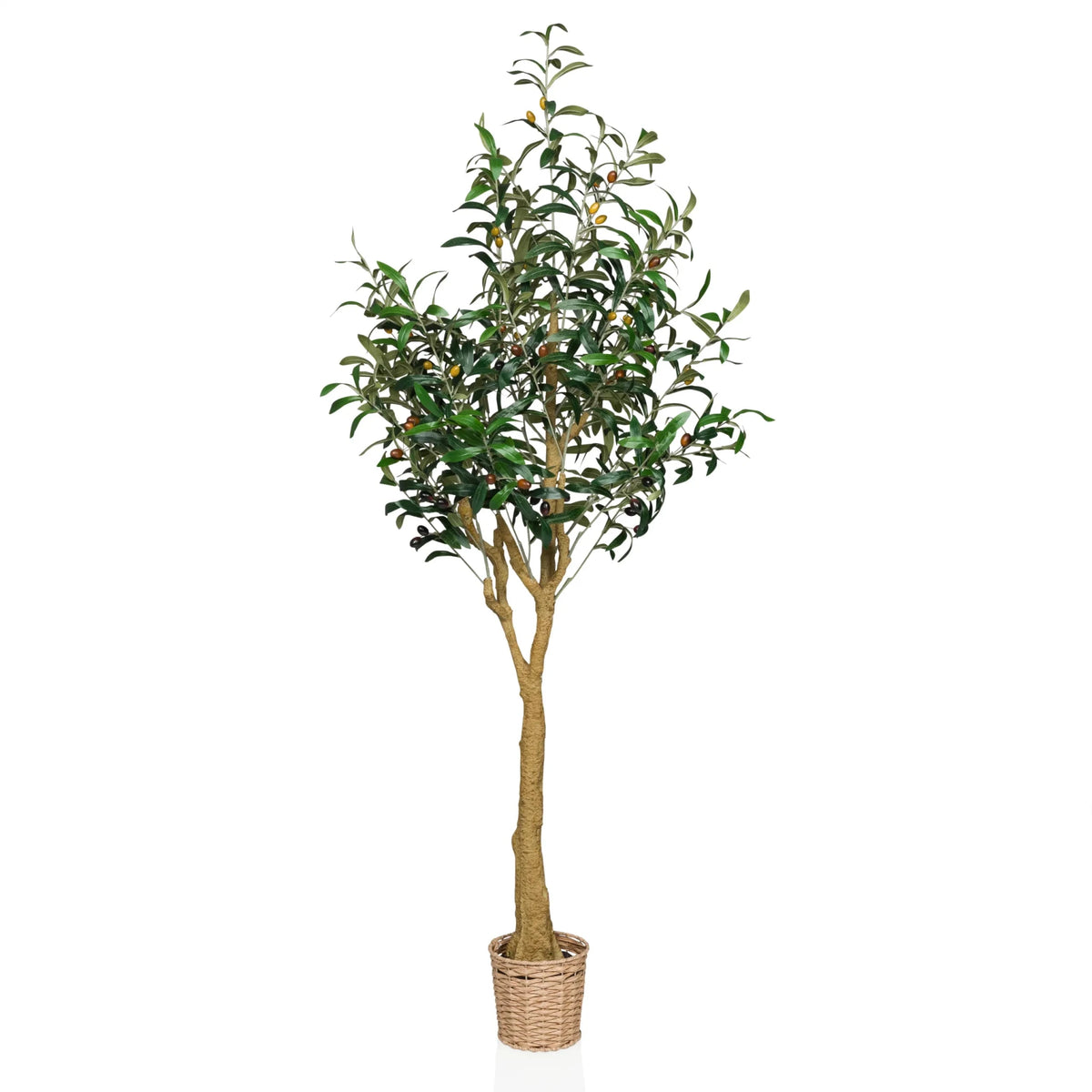 Artificial plant OLIVE II in green with woven basket pot and natural trunk by hjh OFFICE