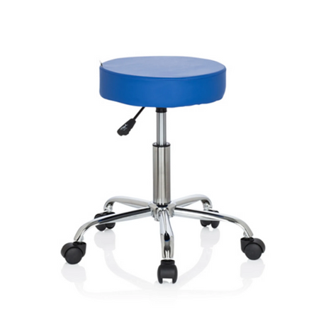 Blue Swivel stool OPERATOR II with chrome star base and five castors by hjh OFFICE