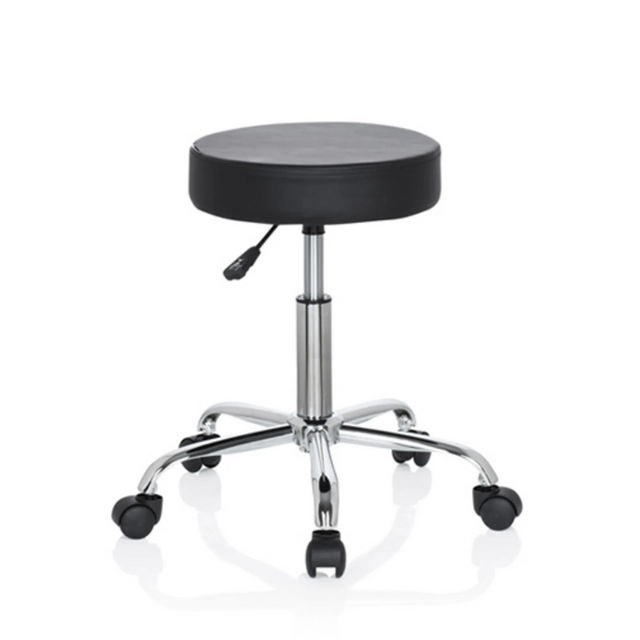 Black Swivel stool OPERATOR II with padded seat, chrome frame and five castors by hjh OFFICE