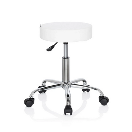 White Swivel stool OPERATOR II with glossy metal frame and five castors by hjh OFFICE