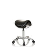 Black Saddle stool ORTHO SIT with padded seat and chrome five-star base on castors by hjh OFFICE