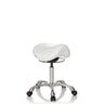 White Saddle stool ORTHO SIT with chromed star base and five castors by hjh OFFICE