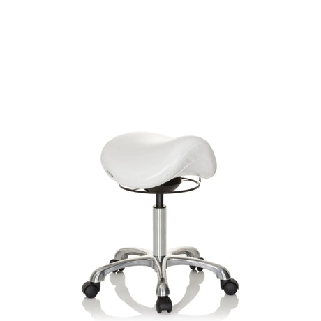 White Saddle stool ORTHO SIT with chromed star base and five castors by hjh OFFICE