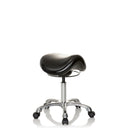 Black Saddle stool ORTHO SIT with padded seat and chrome five-star base on castors by hjh OFFICE