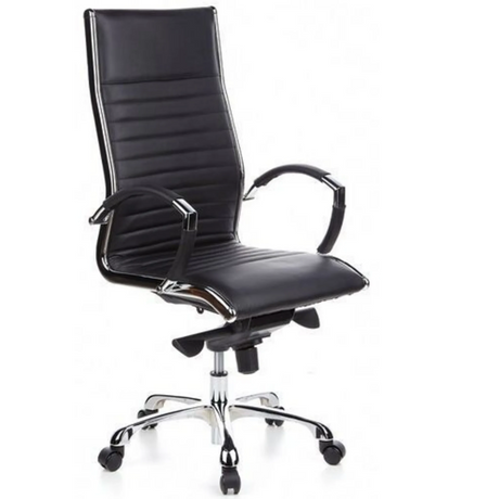 Professional Executive Chair PARMA 20 with black faux leather cover and shiny chrome elements by hjh OFFICE